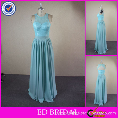 CR18 2014 New Cut Out Back Turquoise Lace Top Cheap Evening Dress
